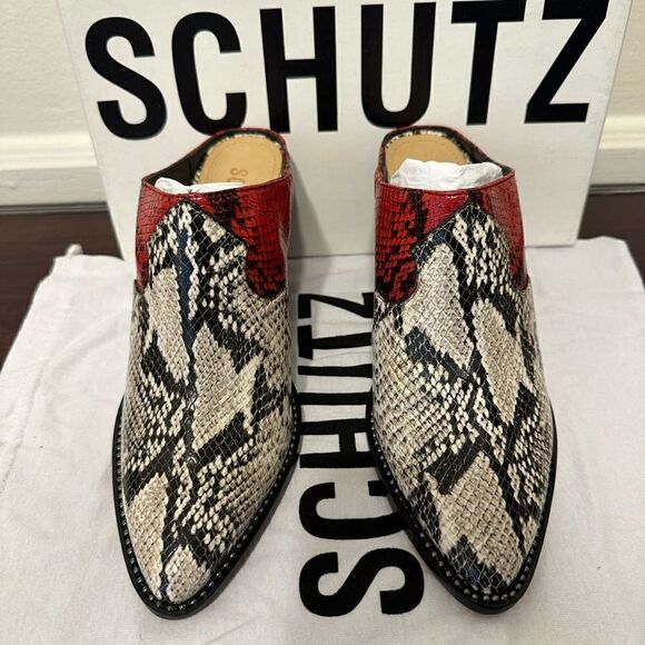 Schutz Destiny leather snakeskin print mule size 7,5 - Picture 14 of 17